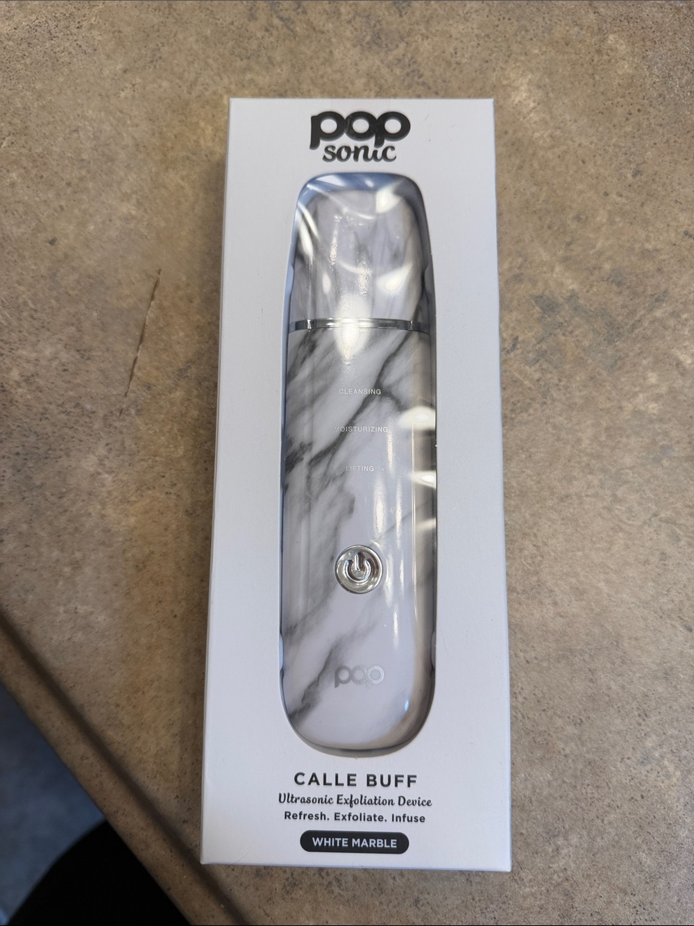 Pop Sonic Calle Buff Ultrasonic Exfoliation Device - White Marble